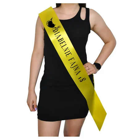 Szarfa ŻÓŁTA Osiemnastka Diabelnie fajna 18